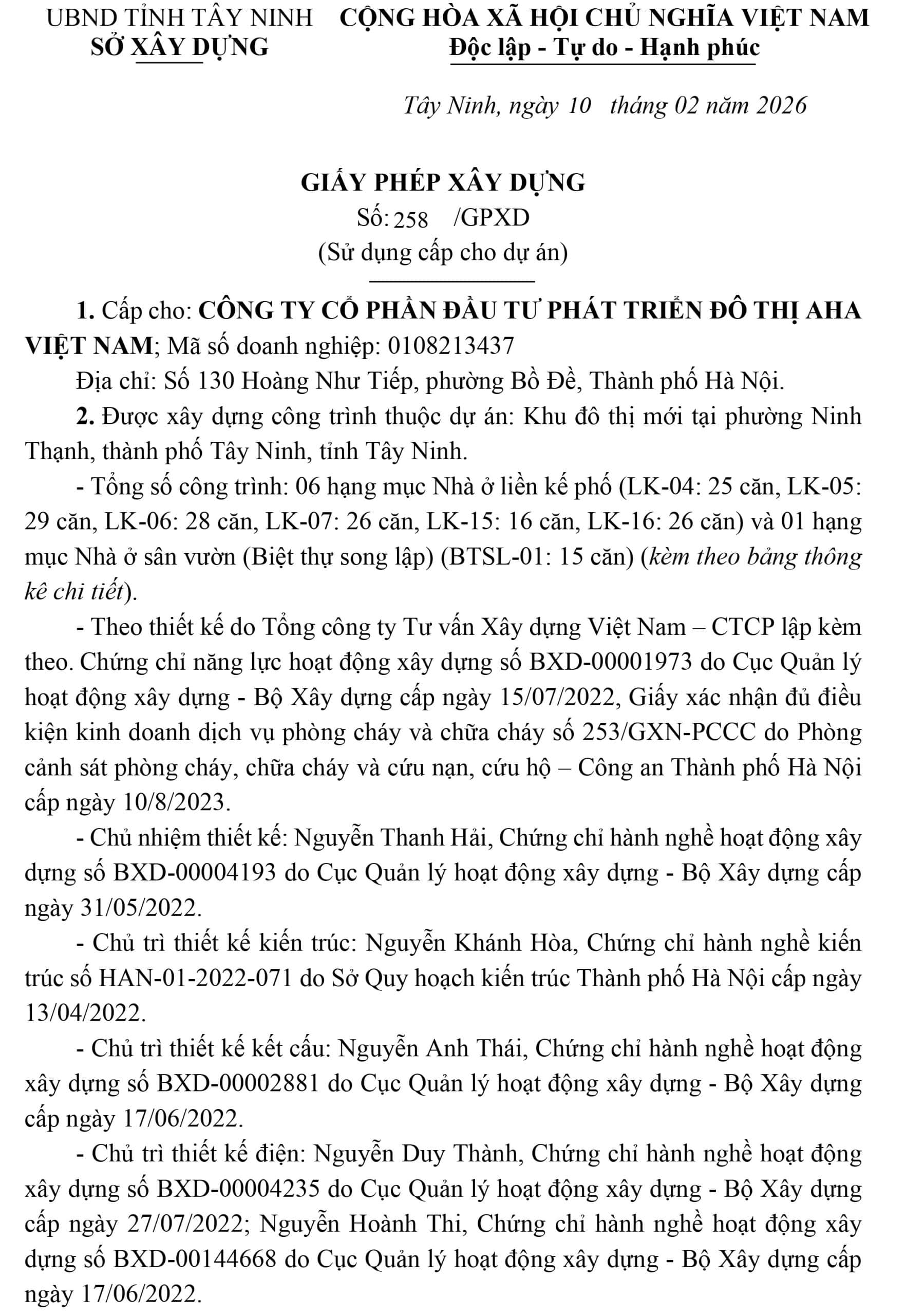 Giấy phép xây dựng The Heritage