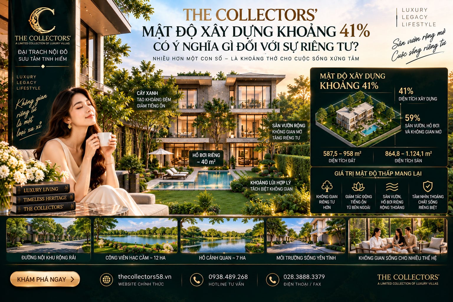 Mật độ khoảng 41% cho thấy điều gì khi đặt trên quỹ đất từ 587,5 – 958 m²?